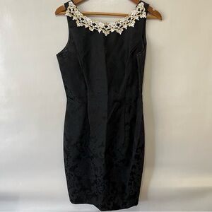 Vintage Jessica McClintock Gunne Sax Black Brocade Lace Cocktail Dress